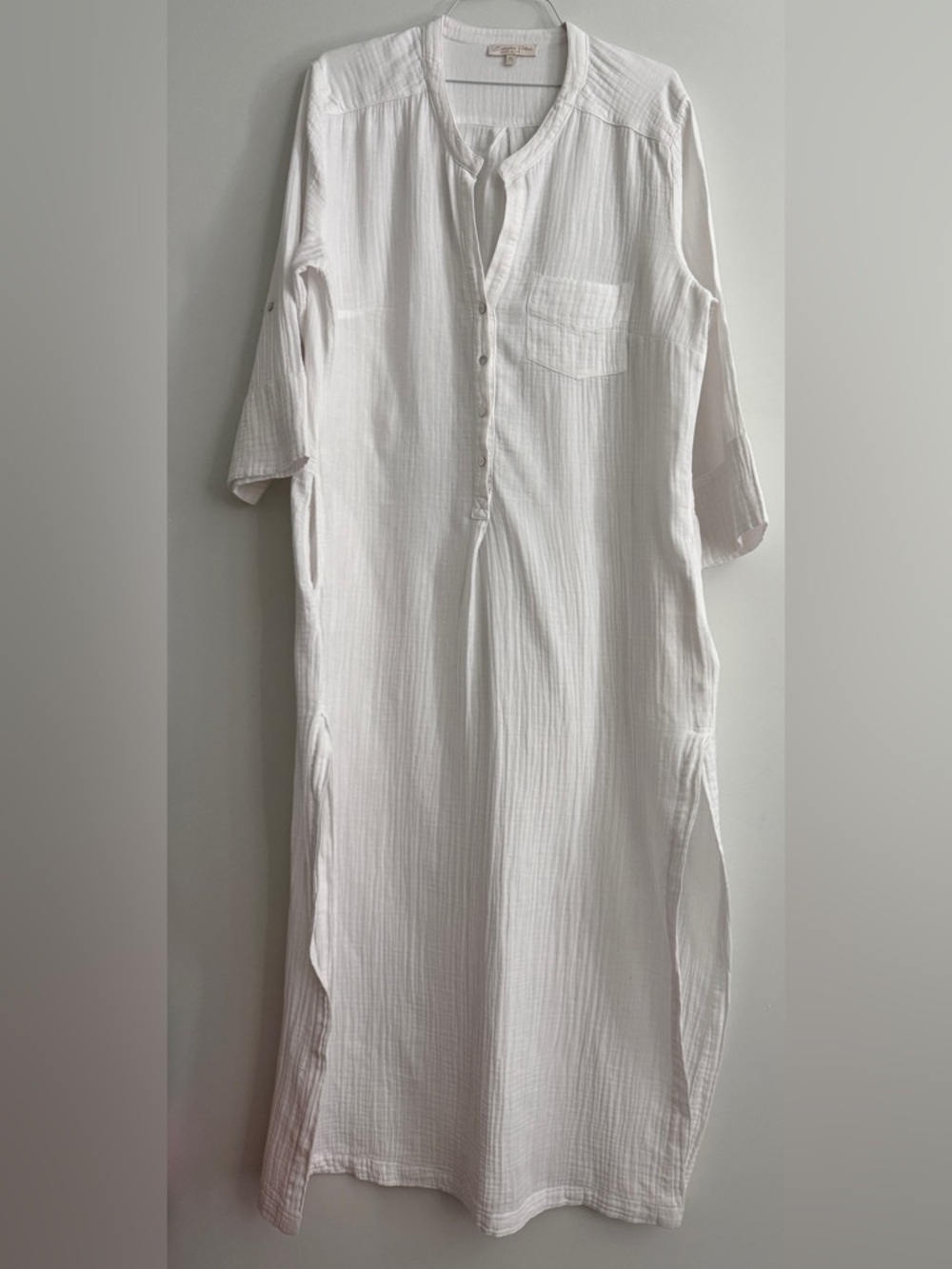 EVERYDAY RITUAL 100% Cotton Women’s XL Button Up Maxi Tunic 3/4” Sleeved Dress